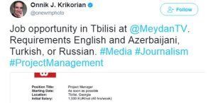 Erməni jurnalist “MEYDAN TV”-yə işçi axtarır