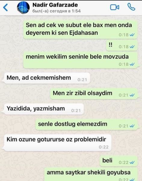 Tolik Nadirlə yazışmalarını yaydı: "Sən kişi oğlu..." - FOTO