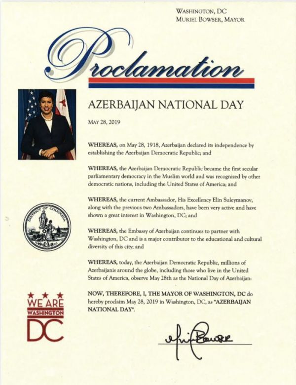 Vaşinqtonda 28 may tarixi Azərbaycan Milli Günü elan edilib
