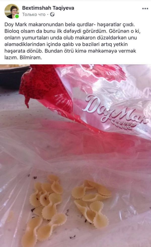Doy Mark makaronundan qurd və həşəratlar çıxdı