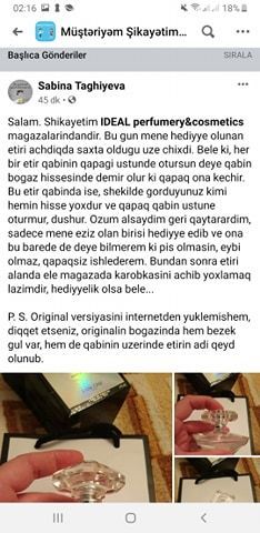 "İdeal" mağazalar şəbəkəsində saxta ətirlər satılır? - Alıcı şikayəti