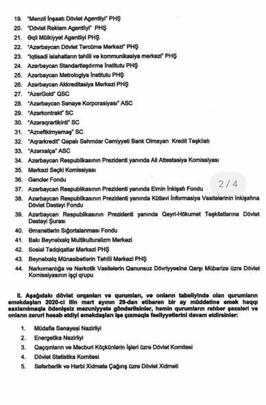 Azərbaycanda dövlət qurumlarının əməkdaşları bir aylıq məzuniyyətə göndərildi - SİYAHI